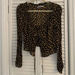 Reformation floral long sleeve shirt with ruffle trim